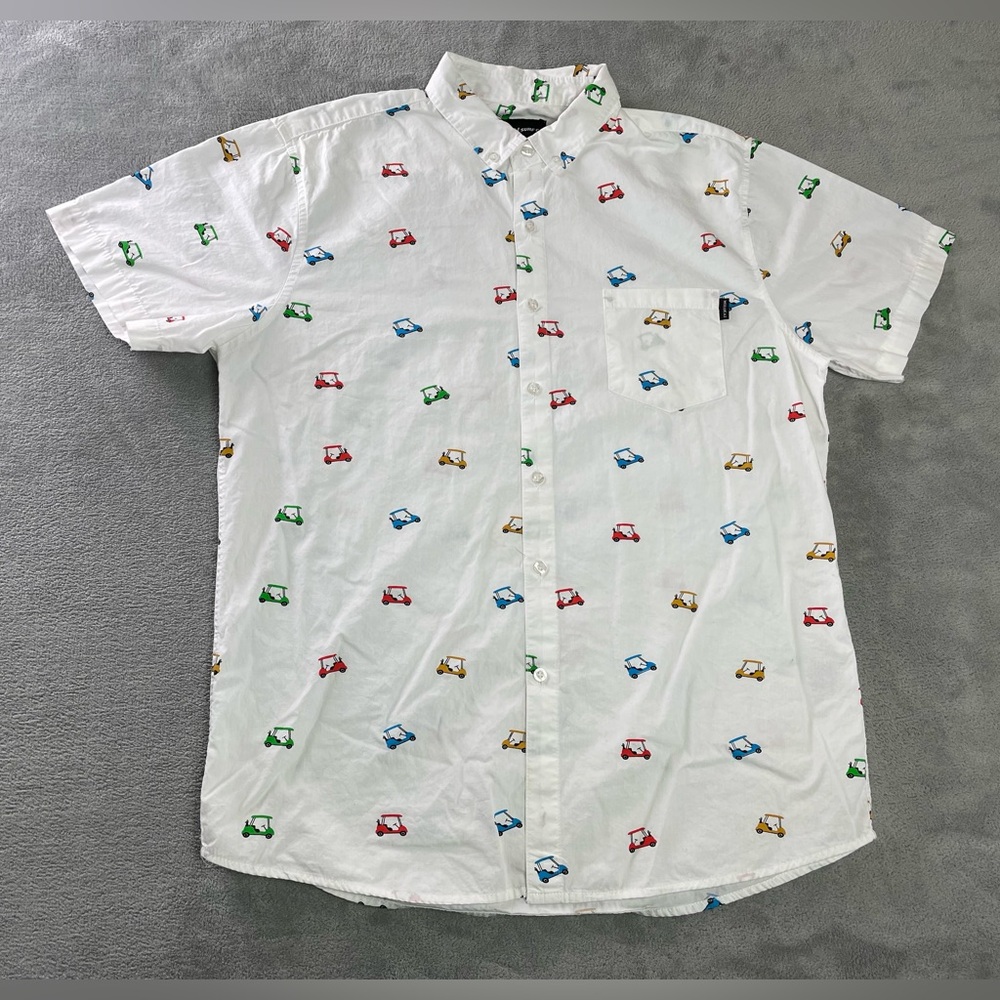 Molokai Surf Co. Button Up Golf Carts Pattern Shirt Men’s L White Colorful